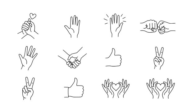 Friendship hand gesture doodle icon vector set with best friends outline hand symbols