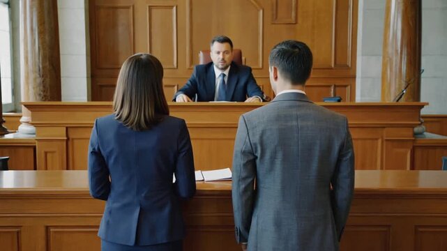 Couple filing for divorce in court.