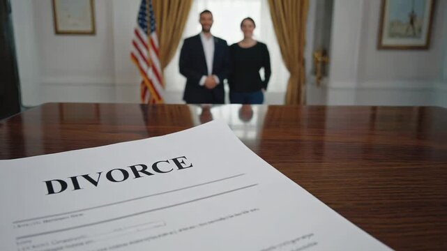 Couple filing for divorce in court.
