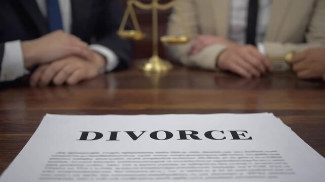 Couple filing for divorce in court.