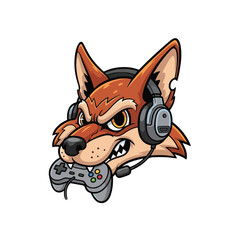 Fototapeta premium Fox with Headphones and Game Controller