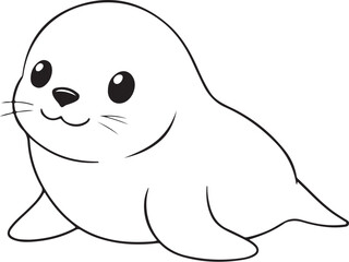 Cute Little Seal Hand-drawn Sketch Drawing Vector Illustration, Line Linear Symbol Engraving for Coloring Book, Black and White, Isolated