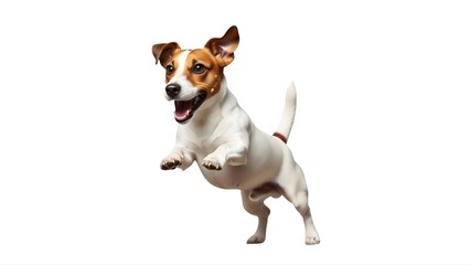 Obraz premium A happy dog jumping in the air on transparent background
