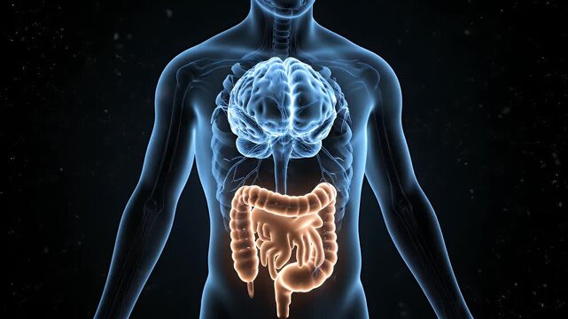 Medical Animation of Human Body Interior Brain and Digestive System for Education on Dark Background