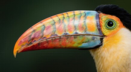 Obraz premium Vibrant colors of toucan's beak on dark background