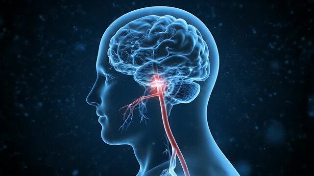 Medical Animation of Human Brain Brainstem Cranial Nerve Connectivity and Central Nervous System in Dark Blue