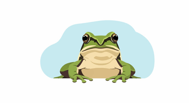 Close-up illustration of a green frog with large eyes peering forward