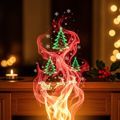 Obraz premium Christmas Fireplace Magic - A Whimsical Holiday Dreamscape.
