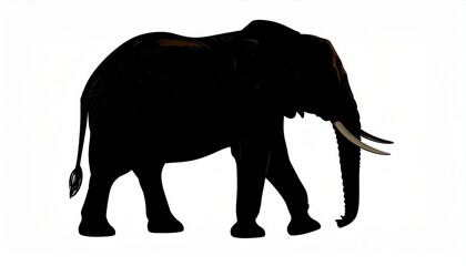 Fototapeta premium Black Silhouette of Elephant Walking Left with Detailed Outlines for Editorial Styling and Wildlife Symbolism Themes