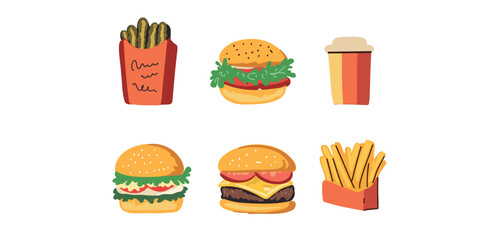 fast food meal set burger fries and drink vector illustration