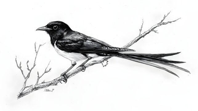 Black drongo artistic bird drawing emphasizing elegant silhouette image