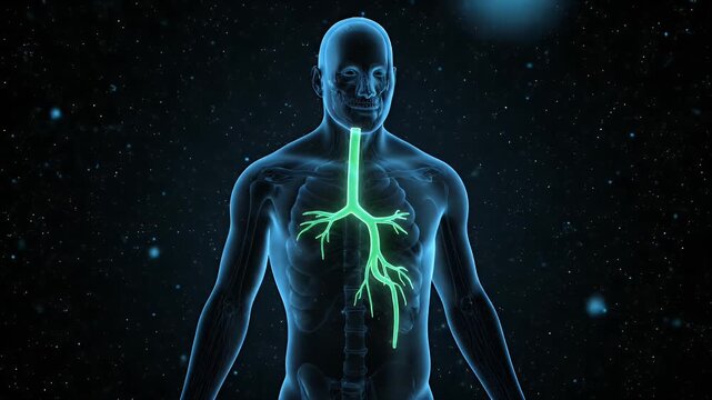 Medical Animation Showing Human Respiratory System Anatomy and Function On Dark Blue Particle Background Stock Motion