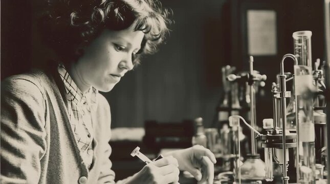 Una joven cient&iacute;fica en un laboratorio, absorta en su trabajo.