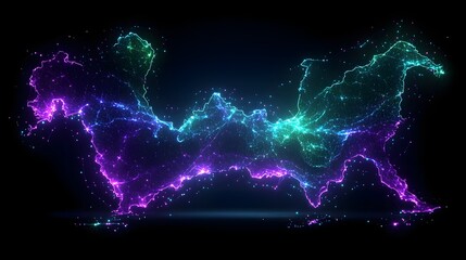 Glowing digital representation of a complex geographical shape against a dark background