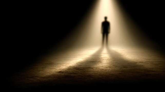 Solitary Figure in Spotlight: Mysterious Encounter in the Darkness Ahead