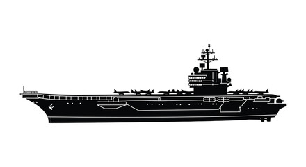 A striking black silhouette of a modern aircraft carrier detailed and minimalist ideal for design projects on transparent background high quality © rabbivay