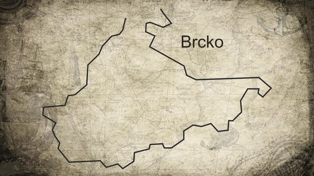 Brcko District map drawn on a cartography background sheet of paper