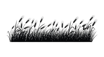 A striking black silhouette of tall grasses and wheat stalks against a void perfect for designs on transparent background silhouette © rabbivay