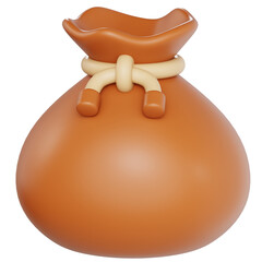 3D Brown Money Bag Icon Financial Wealth Treasure Savings Sack