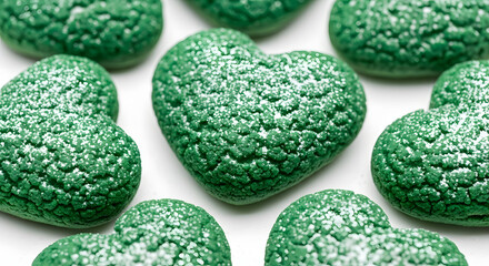 Green Hearts on White Background