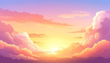 Pixel Art Sunset Sky with Clouds - A Dreamy and Colorful Scene.