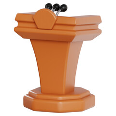 Professional 3D orange podium with microphones for public speaking conference presentation
