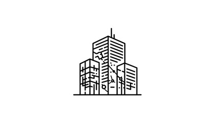 Naklejka premium Modern city buildings line icon with digital connection lines