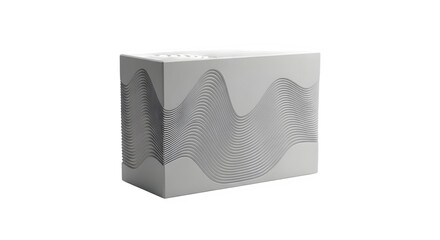 Gray metallic gift box with wavy pattern for mockup or packaging design Isolated on transparent background