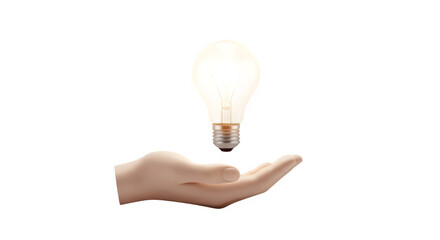 Hand holding glowing light bulb idea or inspiration concept isolated on transparent background, png