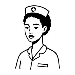Dibujo sencillo con l&iacute;neas de cara de mujer enfermera de raza negra