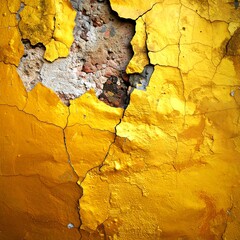 Chipped yellow wall revealing bare concrete, with cracking paint texture and rough surface details