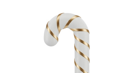 White candy cane with gold stripes, holiday decoration or gift icon Isolated on transparent background