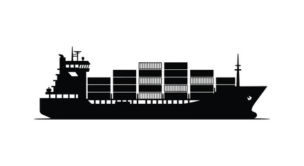 Obraz premium A black silhouette of a large container ship stacked with cargo boxes isolated on transparent background silhouette high quality professional detailed