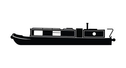 A sleek black silhouette of a narrowboat showcasing its detailed form on transparent background silhouette high quality professional modern elegant stylish
