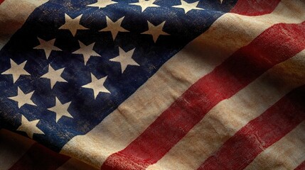 macro close-up of waving american flag fabric texture
