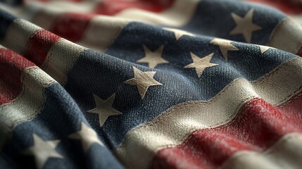 macro close-up of waving american flag fabric texture
