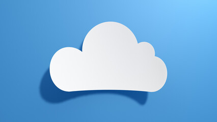 Fototapeta premium Minimal 3D illustration of a white paper cloud shape with soft shadow, floating on a clean blue background.