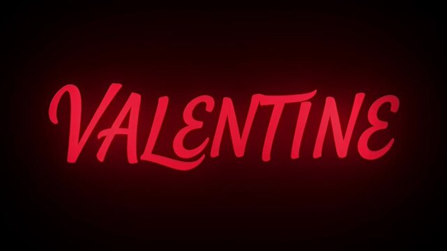 A vibrant red neon-style script spelling out the word 'VALENTINE' against a dark, almost black background, evoking a romantic and festive atmosphere.