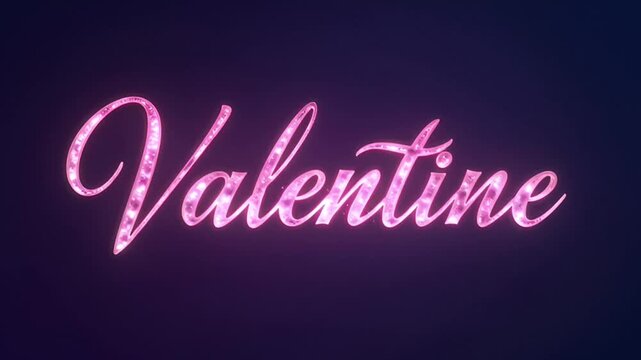Elegant Valentine's Day greeting with glowing hearts and particles on a dark purple background, featuring stylized text.