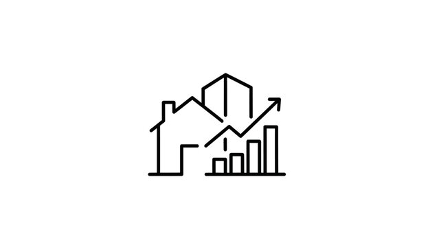 Real estate houses market growth chart upward arrow icon