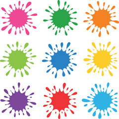 Vibrant colorful paint splatters on white background