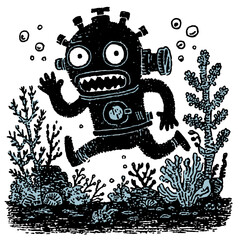 Playful astronaut exploring a whimsical garden