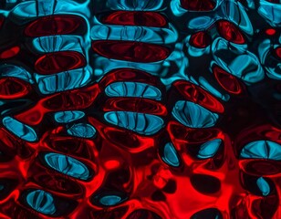 Abstract wavy surface reflecting red and cyan light