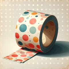 Polka dot tape roll on dotted backdrop. Cute craft supply, artsy