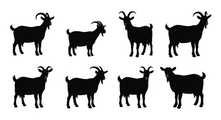 Fototapeta premium A collection of six black goat silhouettes in various poses ideal for design projects on transparent background high quality professional detailed