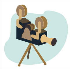 old camera. Retro movie camera sketch. Filming, film shooting concept.