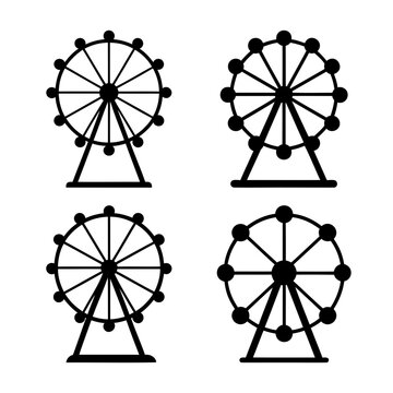 Collection of four black and white ferris wheel icons on a plain background