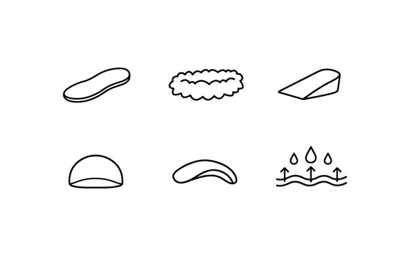 Collection of hand-drawn icons representing shoe inserts and foot care solutions