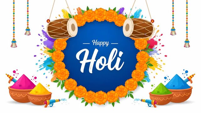 Happy Holi Festival Greeting Marigold Frame Animation