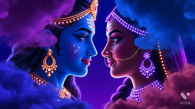 Lord Shiva Goddess Parvati Divine Love Portrait Art Glow Effect